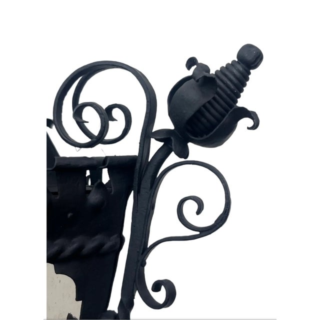 1920s 1920s Spanish Revival Wrought Iron Exterior Lantern Sconce For Sale - Image 5 of 6