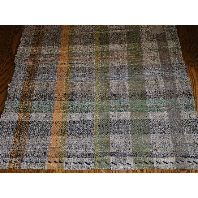 Vintage Turkish Kilim Runner, Flatwoven Wool, Stripe Pattern, Ivory & Green, 3x7 For Sale - Image 4 of 9