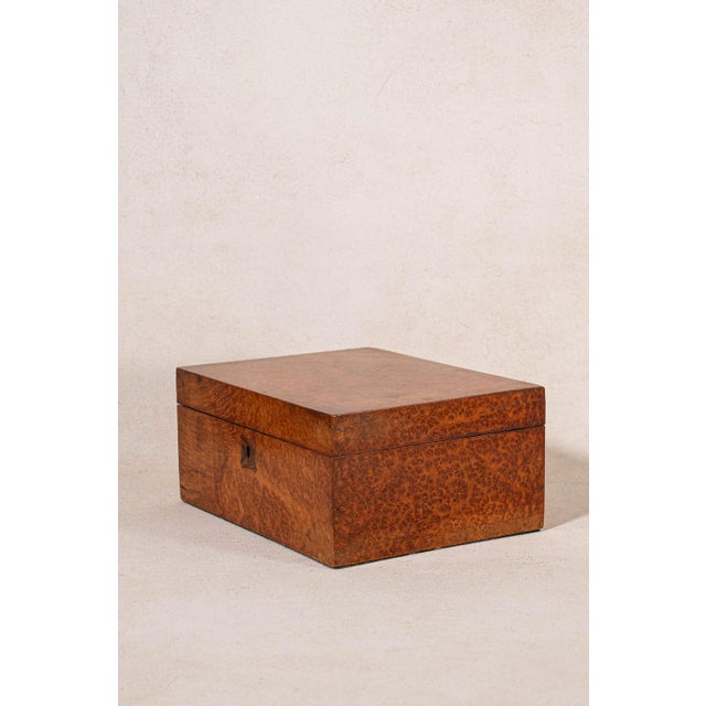 Antique English Burl Walnut Box With Red Painted Interior For Sale - Image 9 of 10