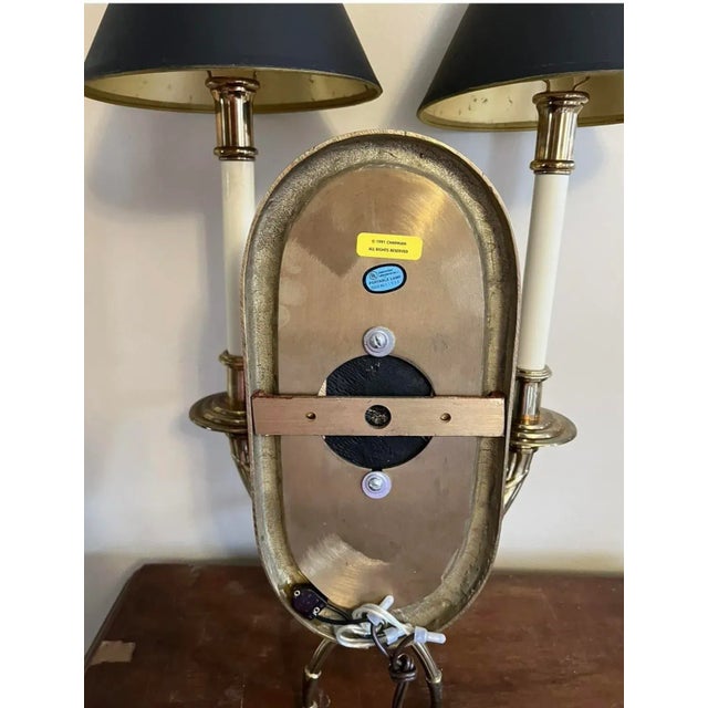 Brass Pair Chapman 1991 Solid Brass Neoclassical Ebony Lions Head Wall Sconces For Sale - Image 8 of 13