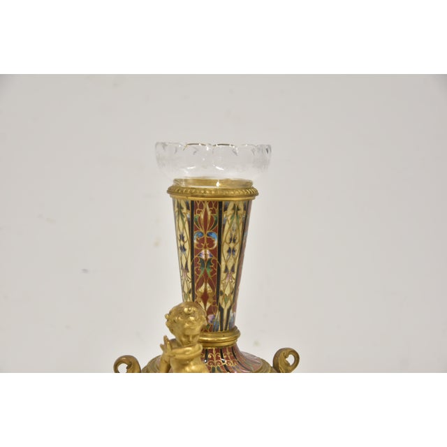 French French Bronze & Champleve Enamel Vase For Sale - Image 3 of 10