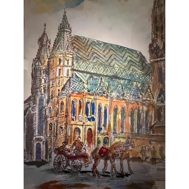 Ink Blue Stephansdom, Vienna, 2008, Watercolor and Ink on Paper For Sale - Image 8 of 8