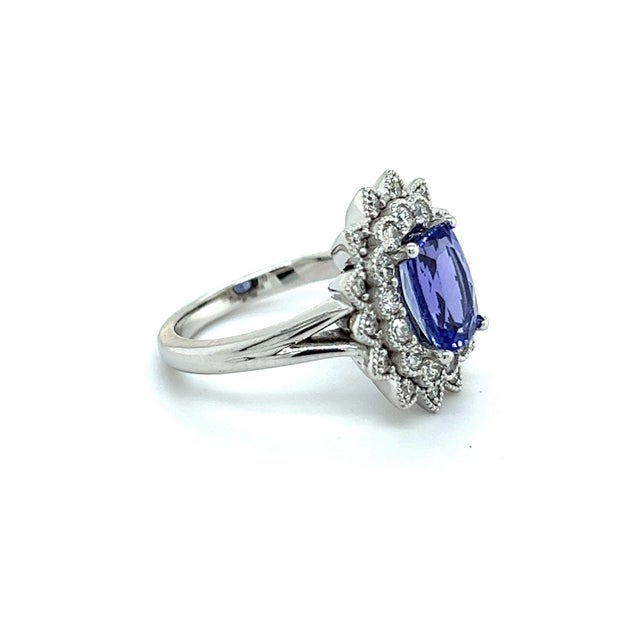 2010s Natural Tanzanite Diamond Ring 6.5 14k W Gold 2.61 TCW Certified For Sale - Image 5 of 14
