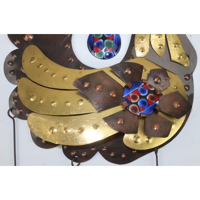 Sergio Bustamante Cesar Vasquez Copper, Brass & Enamel Chicken Sculpture Wall Hanging, 1970’s For Sale - Image 4 of 10