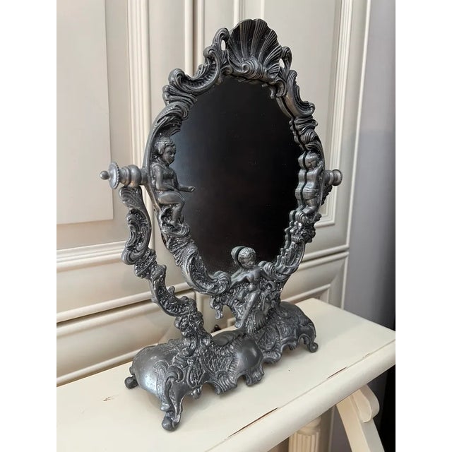 1940s Dresser Top Cheval Mirror, Pewter Chairish