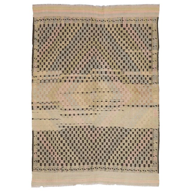 Textile Mid 20th Century Decorative Vintage Embroidered Kilim Rug For Sale - Image 7 of 7