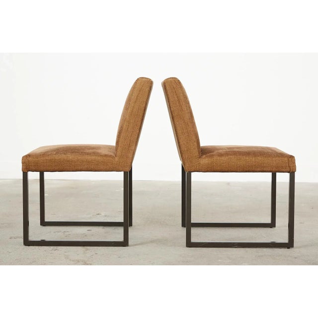 Set of Six Bronzed Steel Sled Style Dining Chairs For Sale - Image 9 of 13