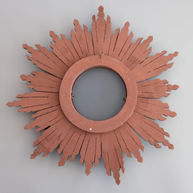 Vintage French Rustic Giltwood Sunburst Mirror For Sale In Houston - Image 6 of 7