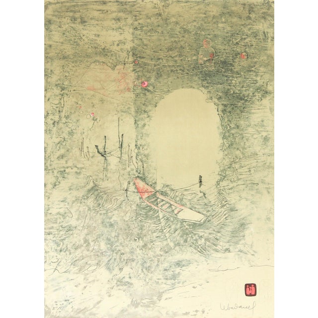 Untitled - Boat at Docks by Lebadang (aka Hoi), Vietnamese (1922–2015) Lithograph with Intaglio Etching, Signed in pencil...