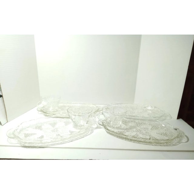 Mid-Century Modern Vintage Anchor Hocking Pressed Glass Grapes & Leaves Snack Set- 7 Pieces For Sale - Image 3 of 10