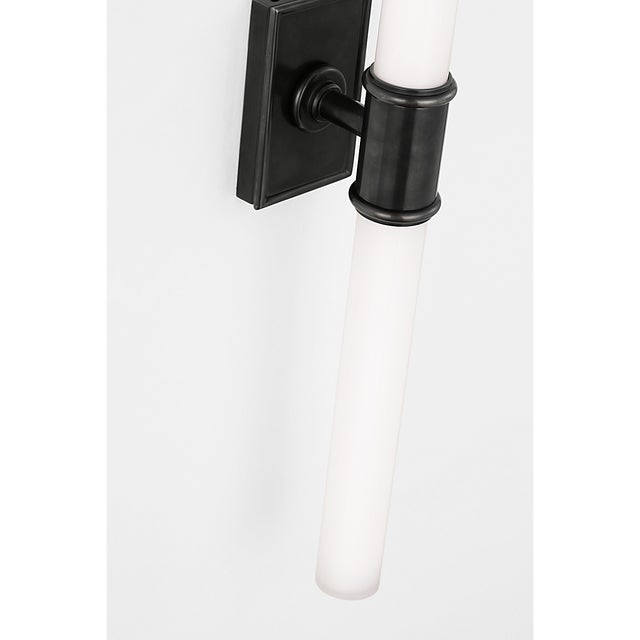 Visual Comfort Chapman & Myers for Visual Comfort Signature Owen 22" Double Bath Light in Bronze with White Glass For Sale - Image 4 of 7