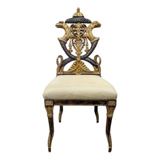 Regency Style Fruitwood & Gold Leaf Chinoiserie & Griffin Side / Desk Chair For Sale