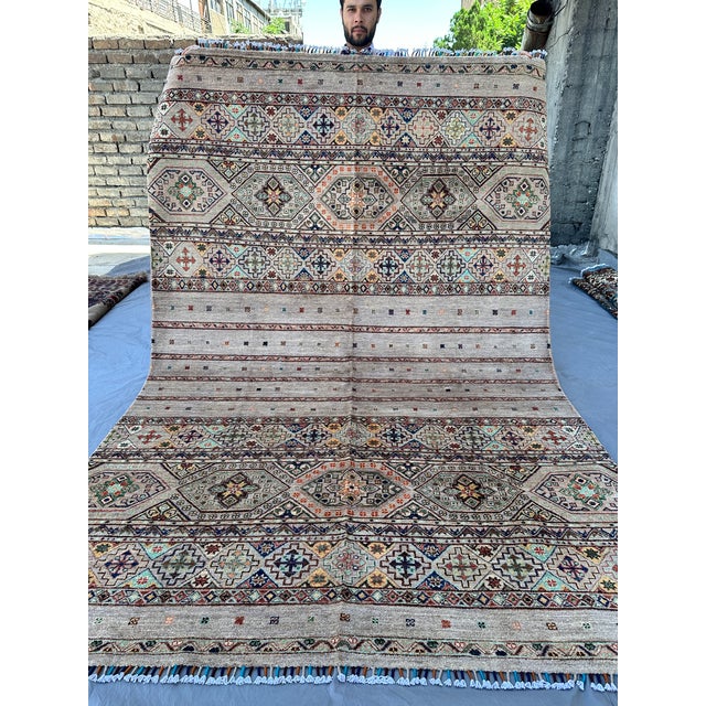 2000 - 2009 Afghan Gray Khorjin Hand-Knotted Wool Rug - 6'8" X 9'8" For Sale - Image 5 of 13