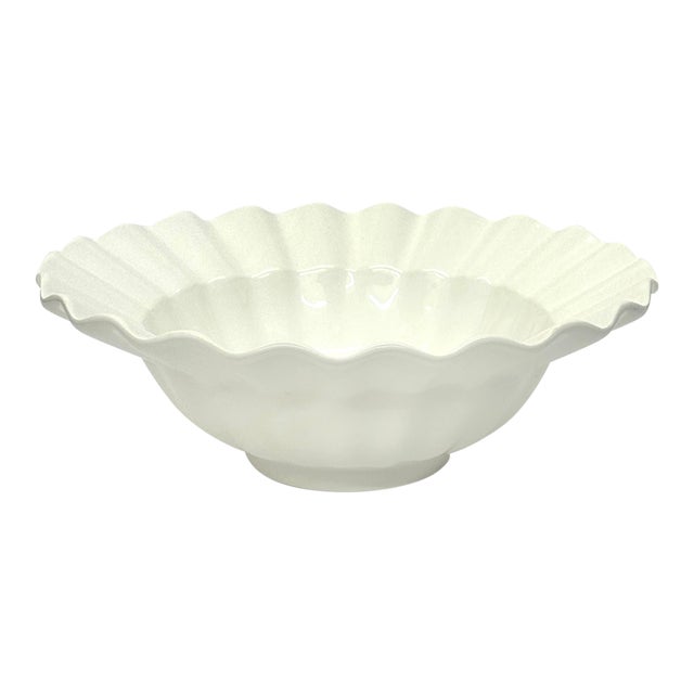 1980s Oversized Fluted Edge White Ceramic Serving Bowl, Made in Portugal For Sale