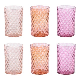 Mandala Drinking Glasses, Pinks and Orange - Set of 6 For Sale
