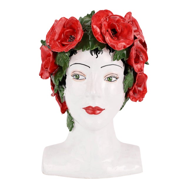 VIETRI Sicilian Ceramic Heads Poppies Head Vase For Sale