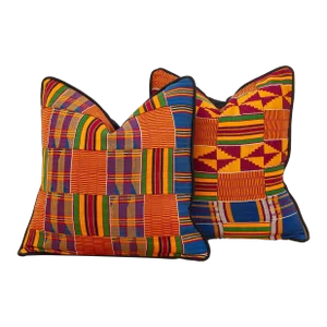 Set of Two, Tribal Vintage African Kente Pillow Covers