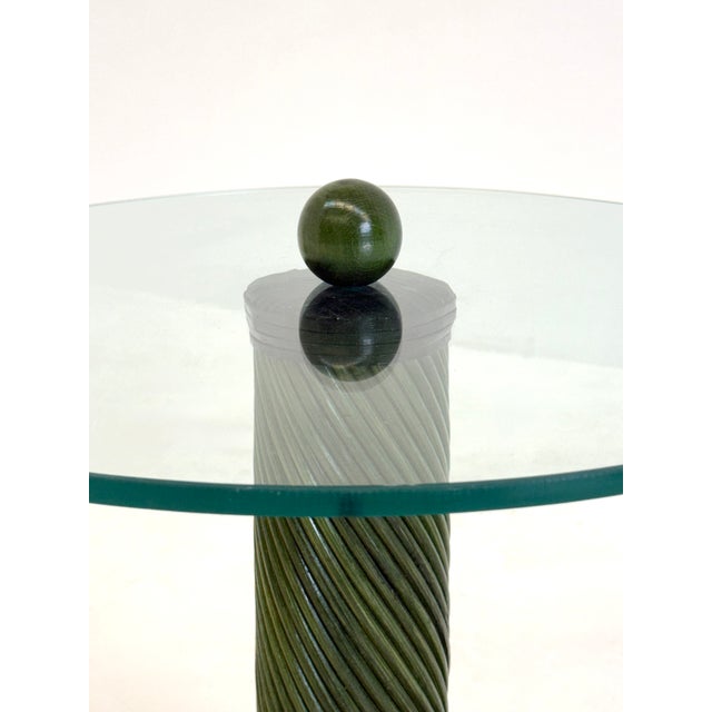 Forest Green Italian Side Table with Bamboo Base and Glass Top, 1970s For Sale - Image 8 of 9