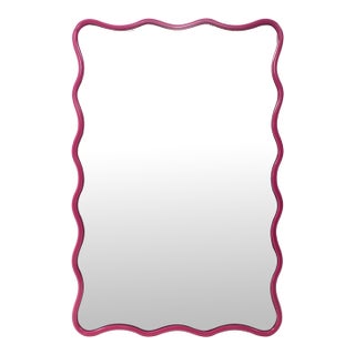 Maya Rectangular Waved Edge Mirror in Glossy Hot Pink For Sale