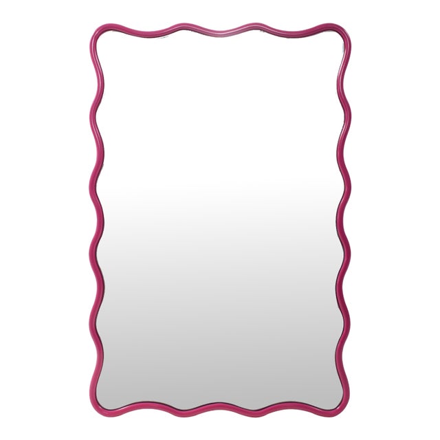 Maya Rectangular Waved Edge Mirror in Glossy Hot Pink For Sale