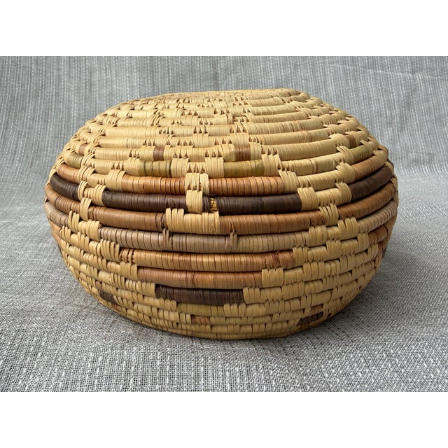Native American Small Vintage Hand Woven Coil Basket For Sale - Image 3 of 10