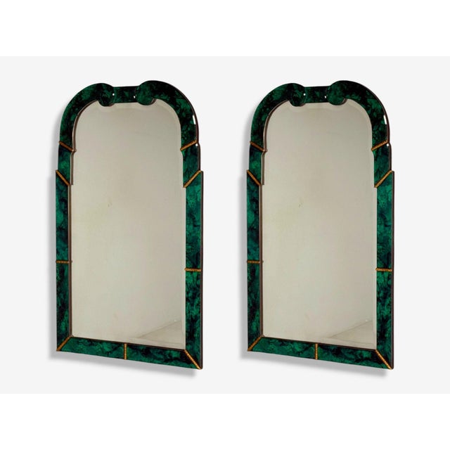Mid-Century Modern Art Deco Style, Green Antiqued Beveled Glass, Venetian Wall Mirrors, 21st C. For Sale - Image 3 of 9