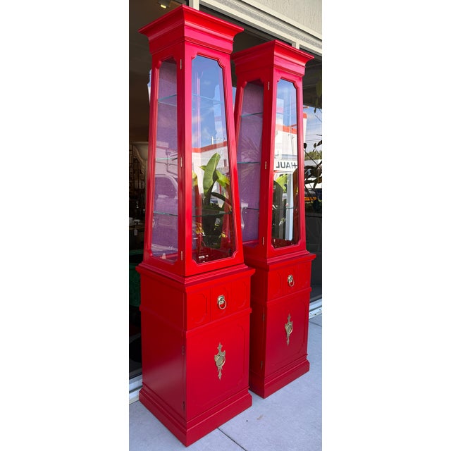 Spanish Revival Pair of Vibrant Red & Aubergine Spanish Revival Style Curios For Sale - Image 3 of 9
