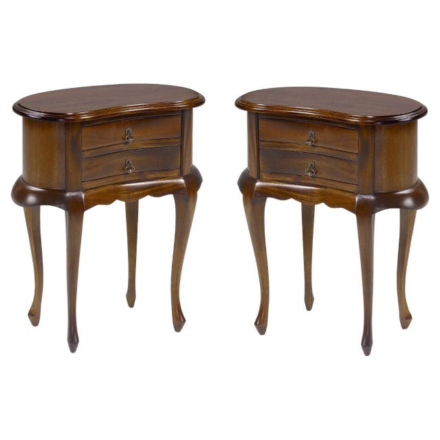 20th Century Pair of Mahogany Nightstands with Kidney Shape and Two Drawers For Sale - Image 15 of 18