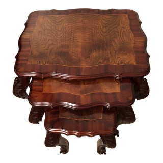 Mahogany Nesting Tables With Walnut Veneer and Mahogany Inlay For Sale