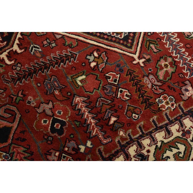1990s Heriz Rug 7’10” X 10’6” Red Wool Vintage Tribal Hand-Knotted Oriental Carpet For Sale - Image 5 of 15