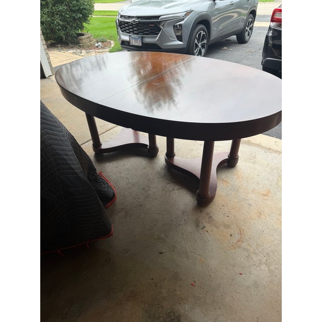 Drexel Wishmaker mahogany dining suite. Set includes double pedestal oval table with three leaves, custom pads to cover...