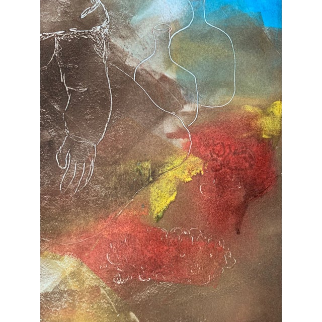 Mid 20th Century "Market in Taluca" Modern Abstract Figurative Monotype, Framed For Sale - Image 10 of 13