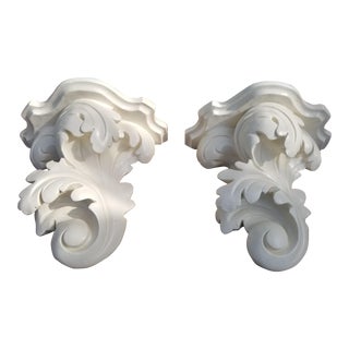 1960s Vintage Serge Roche Style Decorative Plaster Bracket Shelves - a Pair For Sale