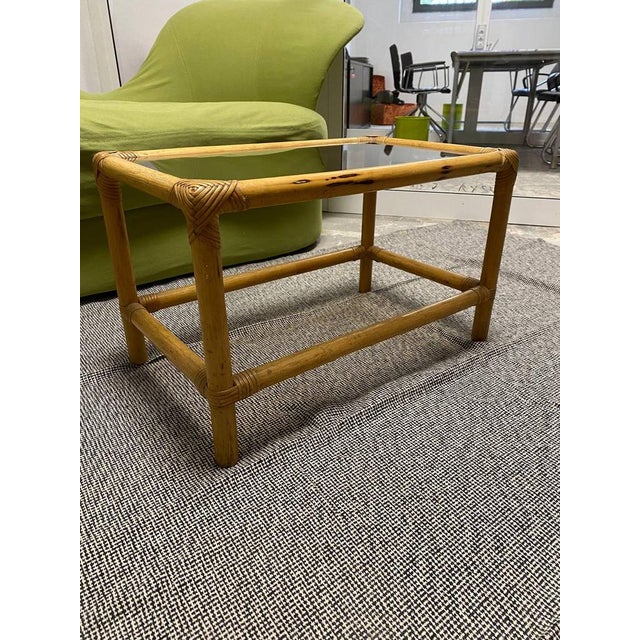 Bamboo Coffee Table with Smoked Glass Top, 1960s For Sale - Image 3 of 5