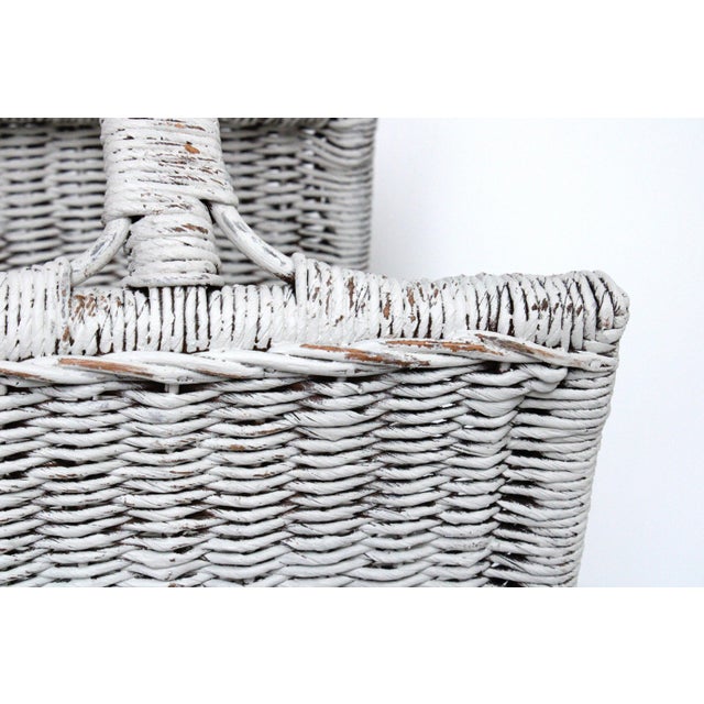Farmhouse Extra Large French Distressed Woven Wicker Magazine Rack 21" For Sale - Image 3 of 5
