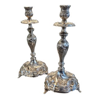 Antique Spanish Sterling Silver Candlesticks - a Pair For Sale