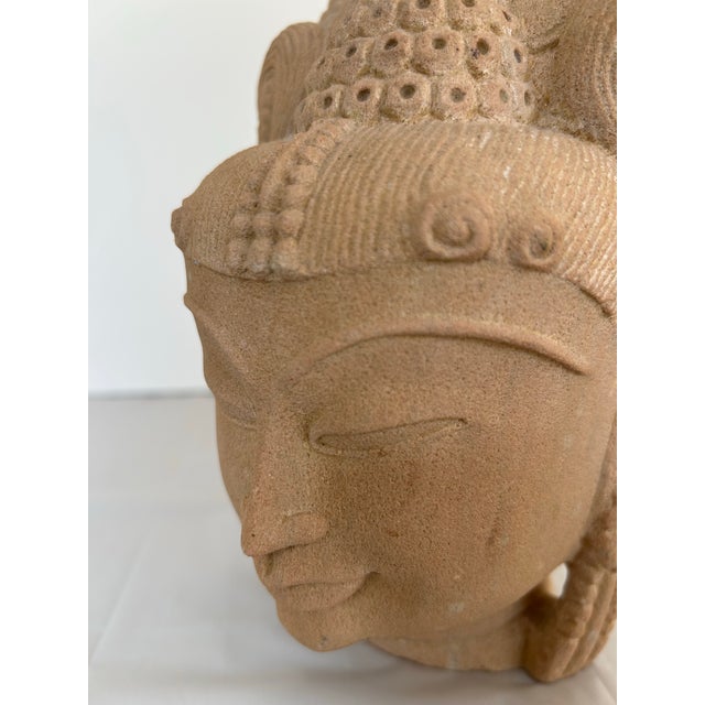 Vintage Carved Sandstone Goddess Diety Bust For Sale - Image 4 of 9
