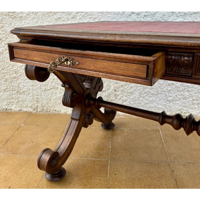 19th Century Spanish Carved Walnut Desk with Two Drawers & Strong Legs, 1890s For Sale - Image 12 of 14