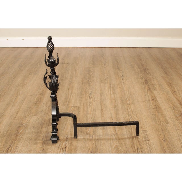 Vintage Pair Wrought Iron Andirons For Sale - Image 10 of 13