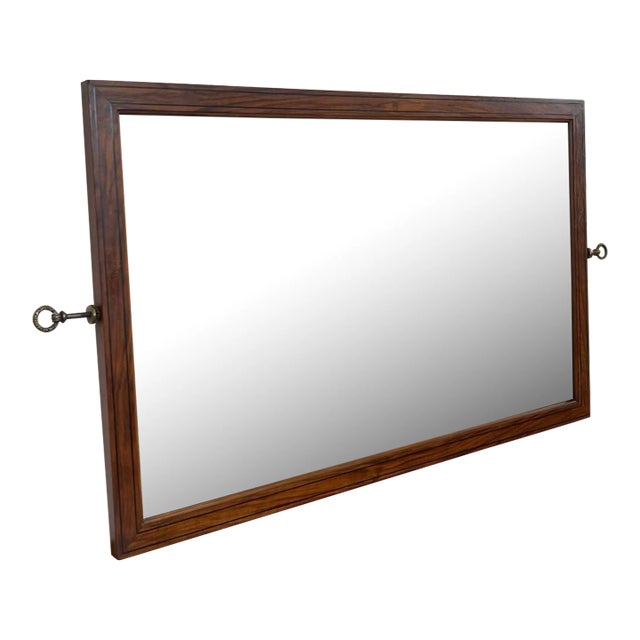 Vintage Wood Framed Mirror With Wood Inlay and Decorative Handles