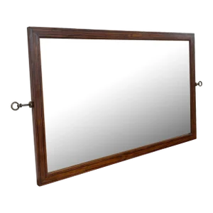 Vintage Wood Framed Mirror With Wood Inlay and Decorative Handles