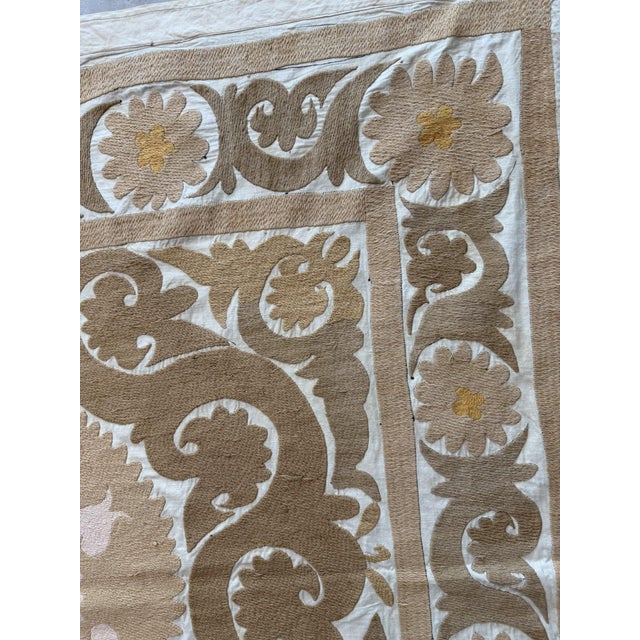 Decorative Neutral Tan Suzani Tribal Textile For Sale In New York - Image 6 of 10