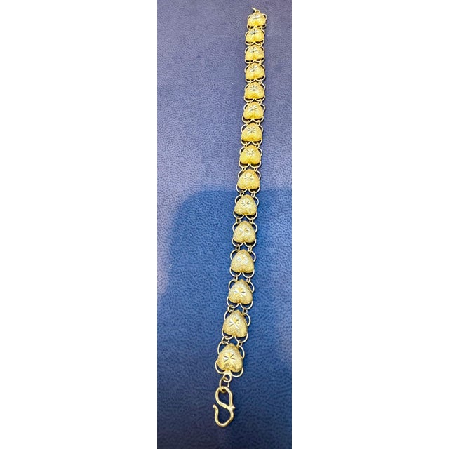 Modern Heart Link 24 Karat Pure Yellow Gold Solid Bracelet, 16.5 Gm, 6.8 Inch For Sale - Image 3 of 8