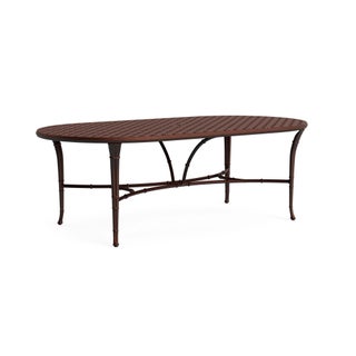 Brown Jordan Calcutta 44" x 86" Oval Cast Umbrella Dining Table in Almandine For Sale