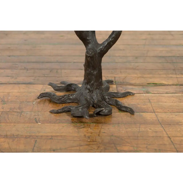 Contemporary Bronze Statue of a Parrot Perched on a Branch and Leaning Down, with Dark Patina For Sale - Image 10 of 13