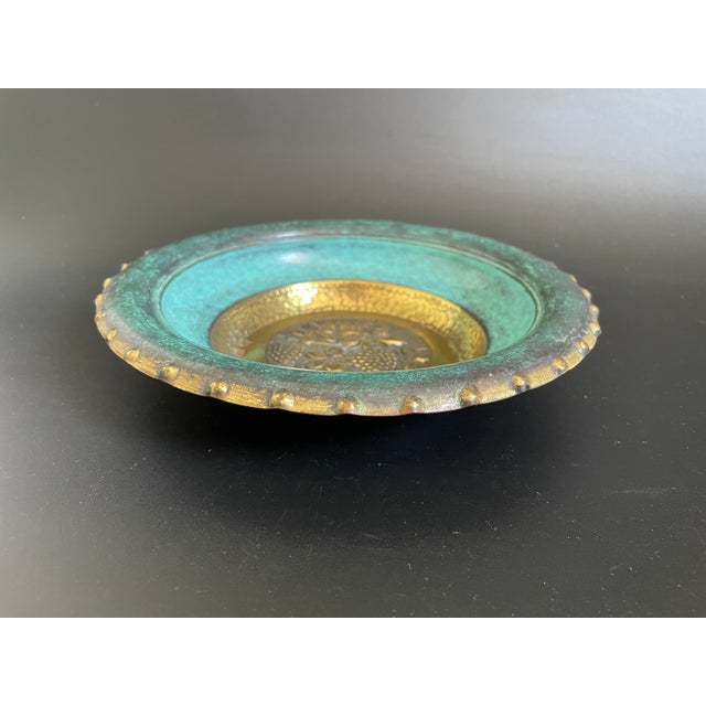 Mid-Century Modern Oppenheim Israel Hammered Brass Verdigris Enamel Bowl For Sale - Image 3 of 10