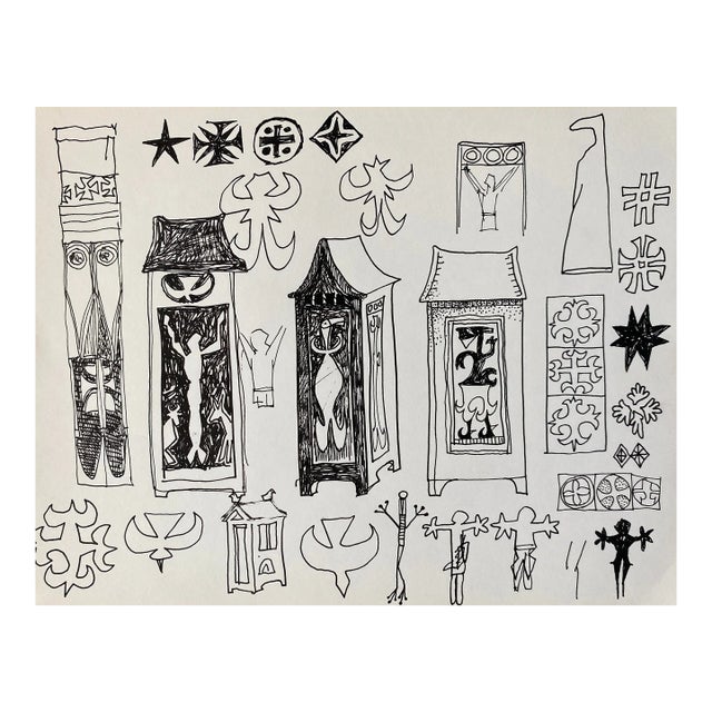 1980s Ron Yrabedra Tribal Designs Drawing For Sale