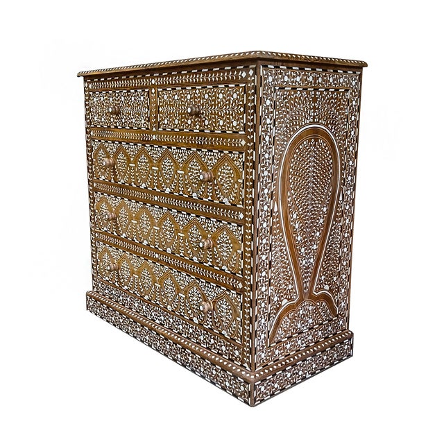Transitional Inlaid Teak Chest of Drawers From India For Sale - Image 3 of 14