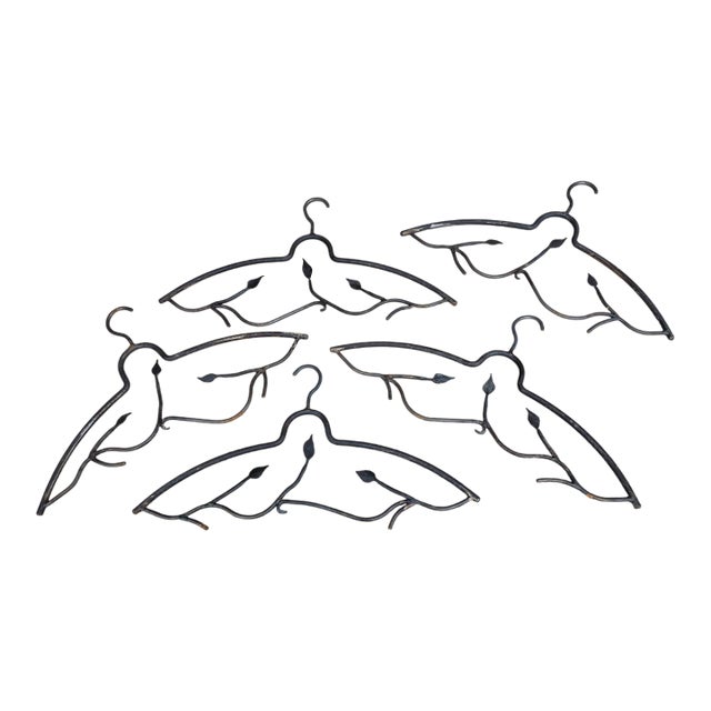 Five Vintage Hand Wrought Iron Hangers For Sale