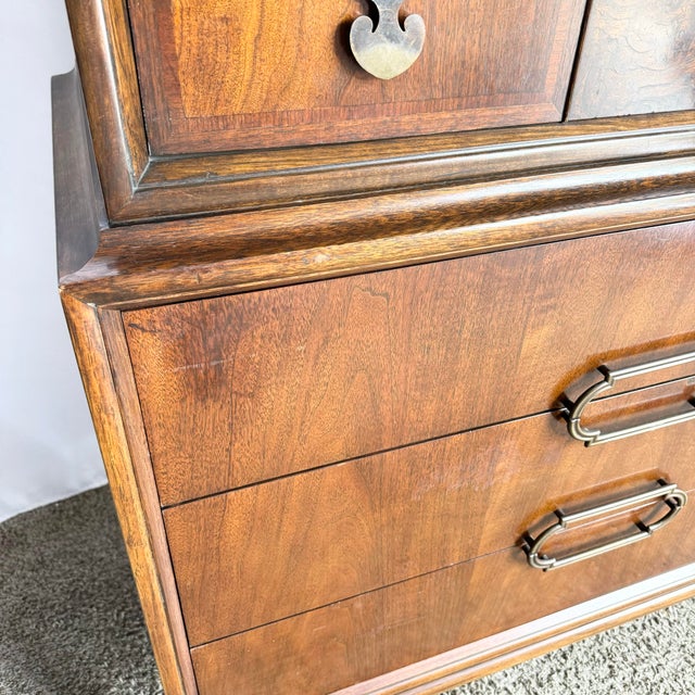 Thomasville Mid Century Modern Burl Wood Highboy Dresser by Thomasville For Sale - Image 4 of 12